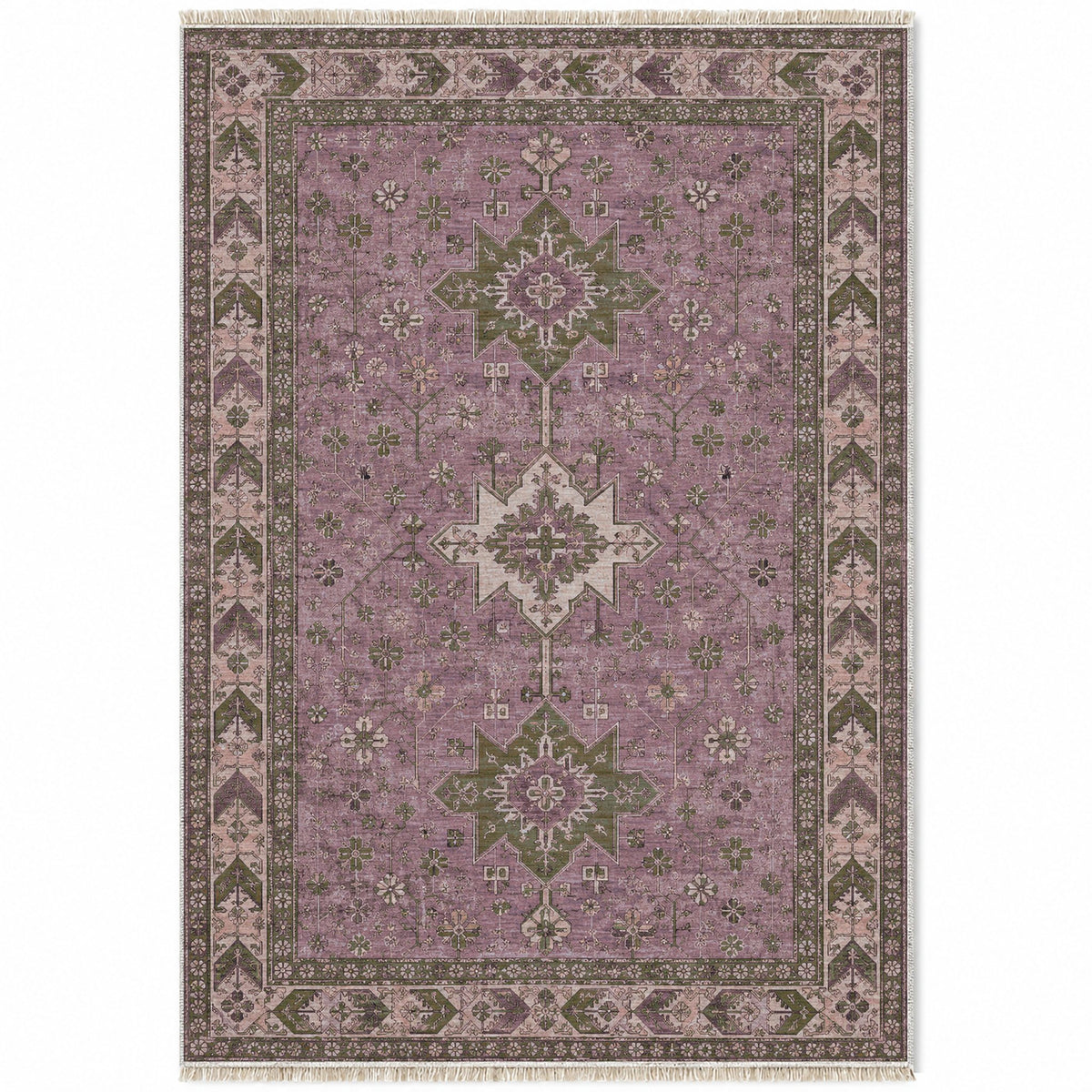 Yagcibedir Stars Rose & Olive washable rug top view