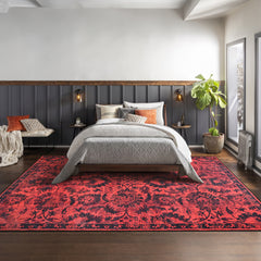 Rugs Depot RW1010 – Machine Washable Red Vintage Floral Rug | Damask-Inspired Oriental Carpet for Living Room, Bedroom & Dining