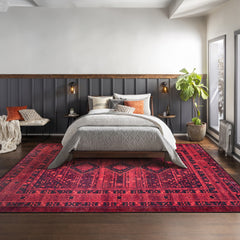 Rugs Depot RW1009 – Machine Washable Red Tribal Medallion Rug | Oriental Geometric Carpet for Living Room, Bedroom & Office