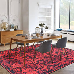 Rugs Depot RW1010 – Machine Washable Red Vintage Floral Rug | Damask-Inspired Oriental Carpet for Living Room, Bedroom & Dining