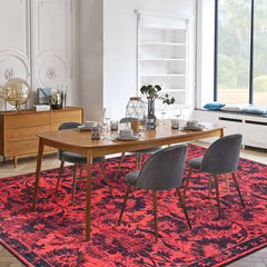Rugs Depot RW1010 – Machine Washable Red Vintage Floral Rug | Damask-Inspired Oriental Carpet for Living Room, Bedroom & Dining