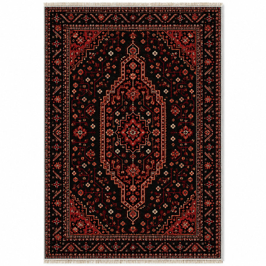 Zahir Medallion Black Afghan Washable Rug