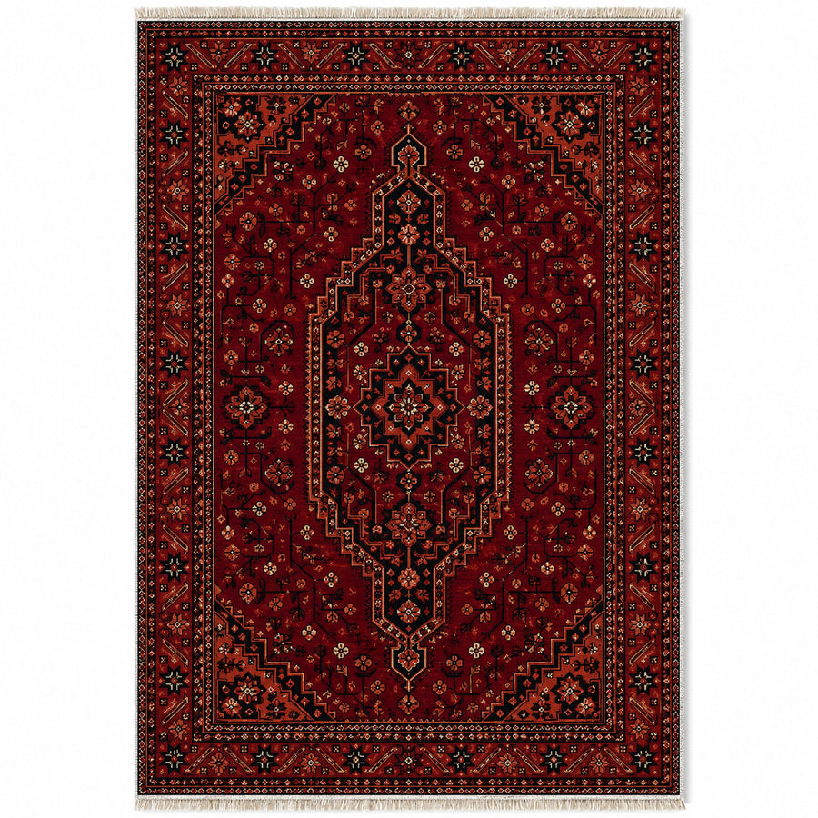 Zahir Medallion Burgundy Afghan Washable Rug