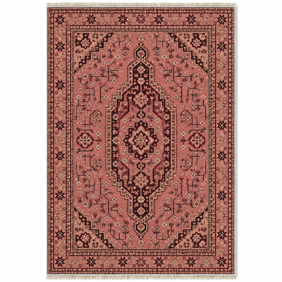 Zahir Medallion Faded Pink Afghan Washable Rug